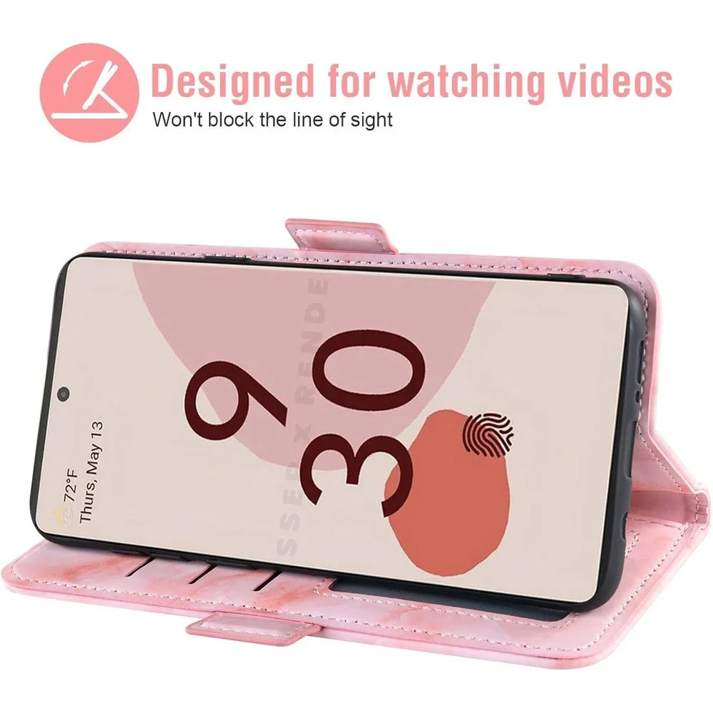 Pink Marble Wallet Phone Case for Google Pixel 6 DLSDK w/ Card Slots Lanyard-NWT